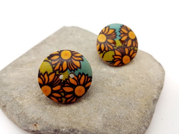 Sonnenblumen Holzknopf Ohrstecker